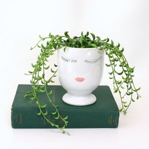 White Ceramic Face Planter with Lips & Eyelashes